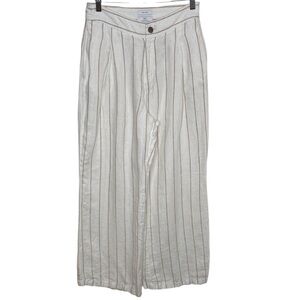 H Halston White Tan Striped Wide Leg Linen Pants Women Size 6 BLEMISH